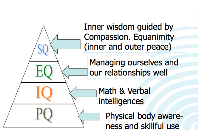 Pyramid showing Physical, Intelligence, Emotional, and Spiritual Quotients